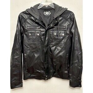 GBG Los Angeles Guess Soft Black Faux Leather Jacket Hood Hooded Medium M